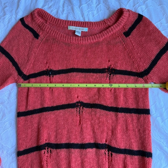 Love By Design Orange and Black Striped Sweater Distressed - Picture 4 of 6